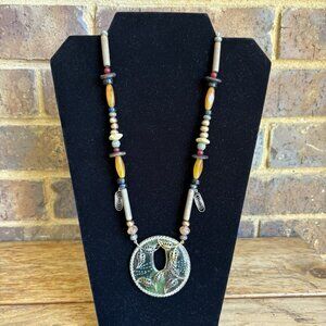 Chicos Large Pendant Multicolor Beaded Necklace 8-10” Drop